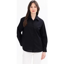 Düğmeli Uzun Kol Gömlek-Siyah