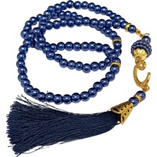 Namaz Tesbihi Vavlı 99'lu Cam Incili Ismi Azam Dua Kartı ile Lacivert Renk Hediyelik