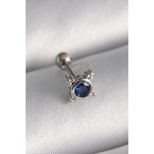 Shopzum 316L Çelik Gümüş Renk Mavi Zirkon Taşlı Tragus Piercing