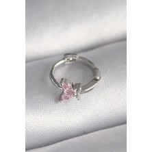 Clariss 316L Çelik Gümüş Renk Pembe Zirkon Taşlı Kelebek Model Tragus Piercing