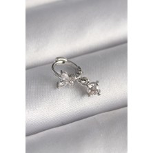 Clariss 316L Çelik Gümüş Renk Zirkon Taşlı Kelebek Model Sallantı Detay Tragus Piercing