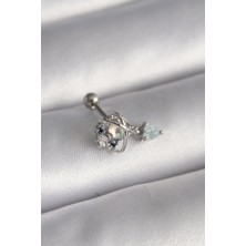 Clariss 316L Çelik Gümüş Renk Zirkon Taşlı Sallantı Kalp Detay Tragus Piercing