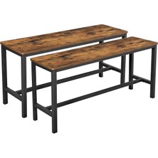 Yemek Odası Bankları, 2'li Set, 32.5 x 108 x 50 Cm, Mutfak, Yemek Odası, Kararlı Çelik Çerçeve, Endüstriyel Tasarım, Vintage, Koyu Kahverengi KTB33X