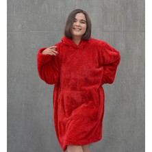 Mediterian Kırmızı Peluş Polar Giyilebilir Battaniye Pijama, sıcak ve konforlu bir tercih