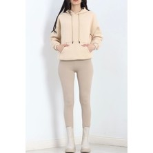 Kazax Kanguru Cepli Kapşonlu Sweat Bej - 20960.1878.