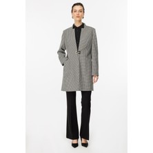 Ekol  Ekol Kazayağı Desenli Metal Aksesuarlı Kaban Siyah