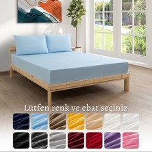 MODELHOME Ranforce Akfil Mavi Lastikli Çarşaf 2 Adet Yastık Kılıflı Çift Kişilik Çarşaf Seti 140x200