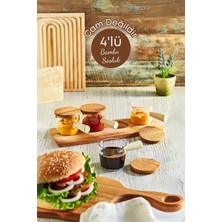 Mediterian 4'lü Ahşap Standlı Bambu Saplı Mika Sosluk ve Çerezlik Takımı, 5 Parça