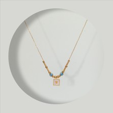 Four Solos FourSolos Çelik Kadın Kolye, Boncuk ve Taş Detaylı, Gold Renk, No:86