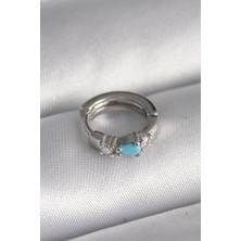 Callerrons Accessories  Gümüş Renk Zirkon Taşlı Mavi Boncuk Detay Tragus Piercing - EBJ241123W29476
