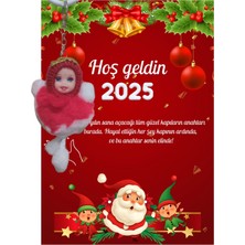 P Parla Yeni Yıl Noel Baba Kart Üzerinde Anahtarlık (Kişiye Özel Yazı Yazdırılabilir) Peluş Bebek