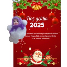 P Parla Yeni Yıl Noel Baba Kart Üzerinde Anahtarlık (Kişiye Özel Yazı Yazdırılabilir) Peluş Bebek