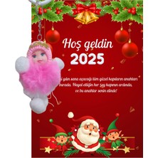 P Parla Yeni Yıl Noel Baba Kart Üzerinde Anahtarlık (Kişiye Özel Yazı Yazdırılabilir) Peluş Bebek