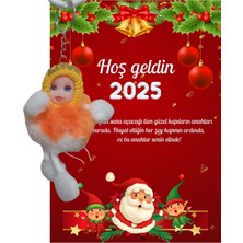 P Parla Yeni Yıl Noel Baba Kart Üzerinde Anahtarlık (Kişiye Özel Yazı Yazdırılabilir) Peluş Bebek