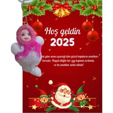 P Parla Yeni Yıl Noel Baba Kart Üzerinde Anahtarlık (Kişiye Özel Yazı Yazdırılabilir) Peluş Bebek 5 Adet