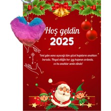 P Parla Yeni Yıl Noel Baba Kart Üzerinde Anahtarlık (Kişiye Özel Yazı Yazdırılabilir) Renkli Kalp 5 Adet