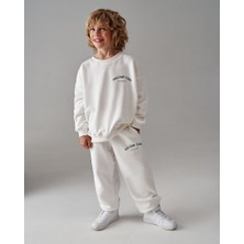 Şipşirin Kız Erkek Çocuk Beyaz Renk Kışlık Alt Üst Eşofman Takımı - Unisex Rahat Kalıp Günlük Spor Takım