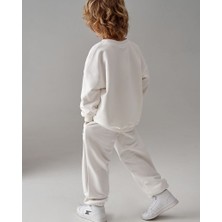 Şipşirin Kız Erkek Çocuk Beyaz Renk Kışlık Alt Üst Eşofman Takımı - Unisex Rahat Kalıp Günlük Spor Takım