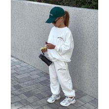 Şipşirin Kız Erkek Çocuk Beyaz Renk Kışlık Alt Üst Eşofman Takımı - Unisex Rahat Kalıp Günlük Spor Takım