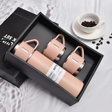 Portex Hediyelik 3 Bardaklı Çelik Termos Seti 500 Ml. Vacuum Flask Set Karton Çantalı - Pembe