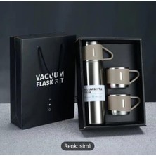 Portex Hediyelik 3 Bardaklı Çelik Termos Seti 500 Ml. Vacuum Flask Set Karton Çantalı - Silver