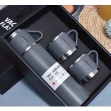 Portex Hediyelik 3 Bardaklı Çelik Termos Seti 500 Ml. Vacuum Flask Set Karton Çantalı - Gri