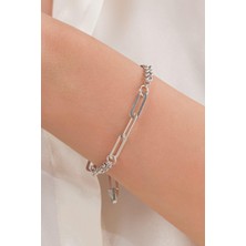 TMT Silver Gümüş Ataç Zincir Hallow Sade Taşsız Bileklik