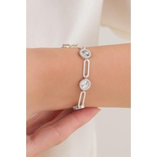 TMT Silver Gümüş Üç Yuvarlak Kalemli Ataç Zincir Hallow Taşsız Bileklik