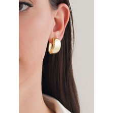 TMT Silver Gümüş Altın Gold Kaplama Oval Sade Düz Modern Küpe