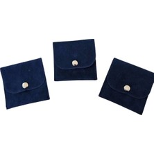 Kadife (Süet) Zarf Kese Lacivert 50 Adet 7x7 cm Boy Takı, Altın Kesesi (Çıtçıtlı)