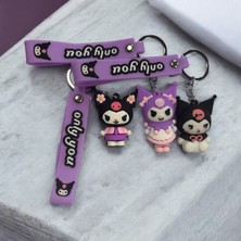 Chipper Sanrio Kuromi, 3D (3lü Set) Silikon Anahtarlık ve Çanta Aksesuarı