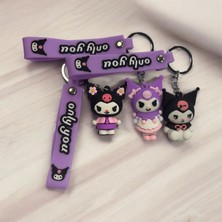 Chipper Sanrio Kuromi, 3D (3lü Set) Silikon Anahtarlık ve Çanta Aksesuarı