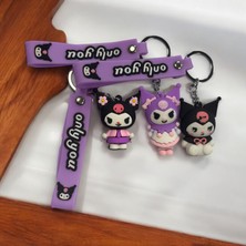 Chipper Sanrio Kuromi, 3D (3lü Set) Silikon Anahtarlık ve Çanta Aksesuarı