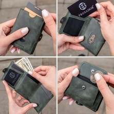 Trusador Valencia Yeşil Bozuk Paralık Cepli Unisex Hakiki Deri Rfid Korumalı Erkek Kadın Mini Cüzdan Hediye