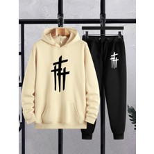 Amor Man Büyük Beden Özel Tasarım Kapüşonlu Çizgiler Baskılı Kışlık Modern Dış Mekan Eşofman Takımı