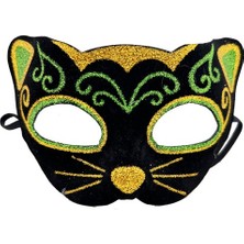 Periboia Siyah Kadife Sarı Yeşil Simli Kedi Maskesi