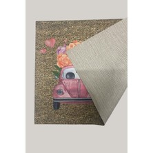 Dijital Baskı Paspas - Pembe Vosvos - Stres Kapi Onu Paspasi 70 cm x 45 cm