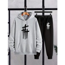 Amor Man Büyük Beden Özel Tasarım Kapüşonlu Çizgiler Baskılı Kışlık Modern Dış Mekan Erkek Eşofman Takımı