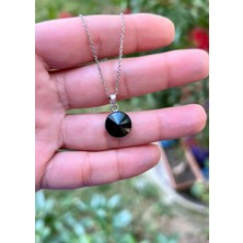 Defne Silver Siyah Taşlı Kolye