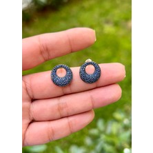 Defne Silver Lacivert Taşlı Düğme Küpe