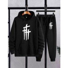 Amor Man Büyük Beden Özel Tasarım Kapüşonlu Çizgiler Baskılı Kışlık Modern Dış Mekan Erkek Eşofman Takımı