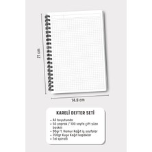 Eldesen Tasarım Spiralli Okul Defter Seti, A5 Boyutunda 50 Yaprak 100 Sayfa 4'lü Set, Çizgisiz Defter Seti