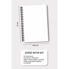 Eldesen Tasarım Spiralli Okul Defter Seti, A5 Boyutunda 50 Yaprak 100 Sayfa 4'lü Set, Çizgisiz Defter Seti