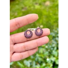 Defne Silver Pembe Taşlı Düğme Küpe
