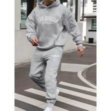 Amor Man Büyük Beden Özel Tasarım Kapüşonlu Los Angeles Baskılı Kışlık Battal Erkek Eşofman Takımı