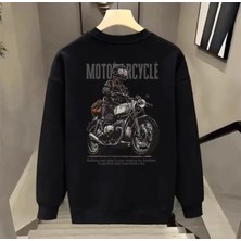 Amor Man Özel Tasarım Bisiklet Yaka Motor Sırt Baskılı Şardonlu Kışlık Sokak Modası Erkek Sweatshırt