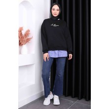 Siyah Nakışlı Üç İplik Sweat