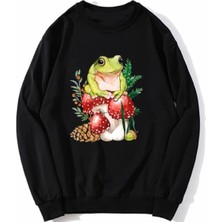 Kids Face Özel Tasarım Bisiklet Yaka Kozalak Kurbağa Baskılı Kışlık Kız Çocuk Sweatshırt