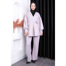 Gri Pileli Pantolonlu Scuba Takım