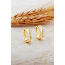 Sümer Telkari Baget Taşlı Tasarım Altın Kaplama Gümüş Halka Küpe 7163